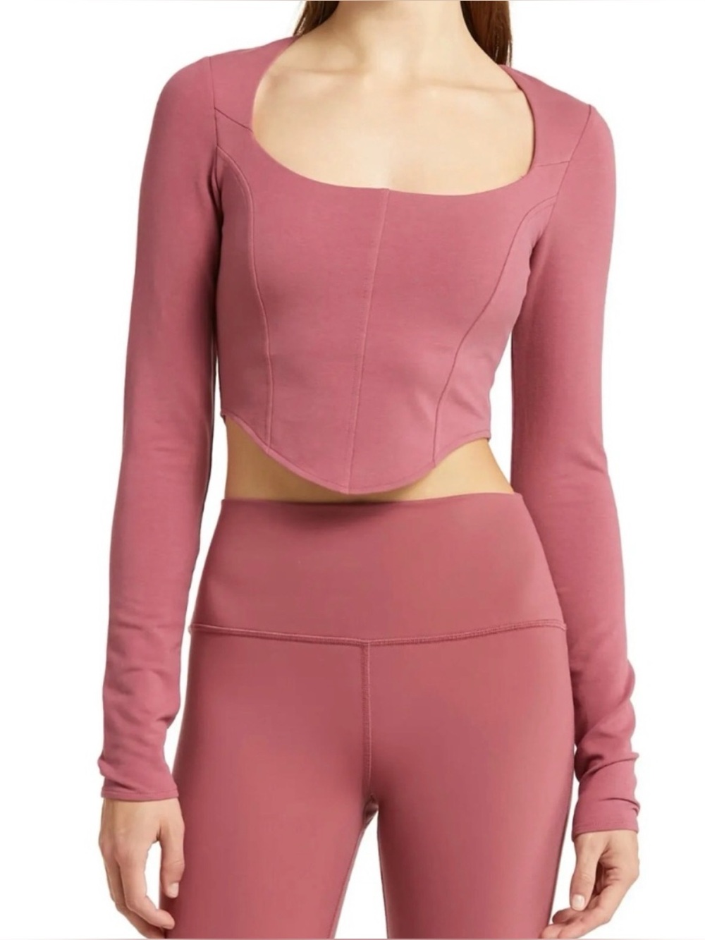 ALO Yoga Square Neck Long Sleeve Crop Top in Rose